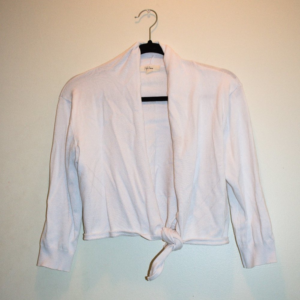 White Crop Tie-Up Cardigan Sweater